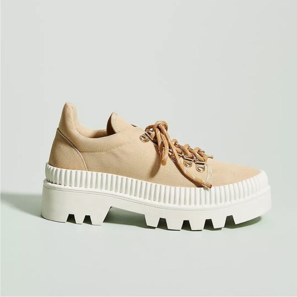 Anthropologie Silent D Tan Hiker Sneakers Platform Lace Up Womens Size 37 US 6.5